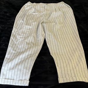 Black & natural white linen feel pants 18 beach cuff wide leg elastic side waist